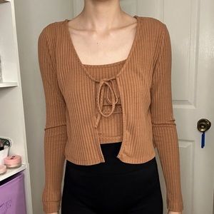 Tank Top & Tie-Front Long Sleeve Set